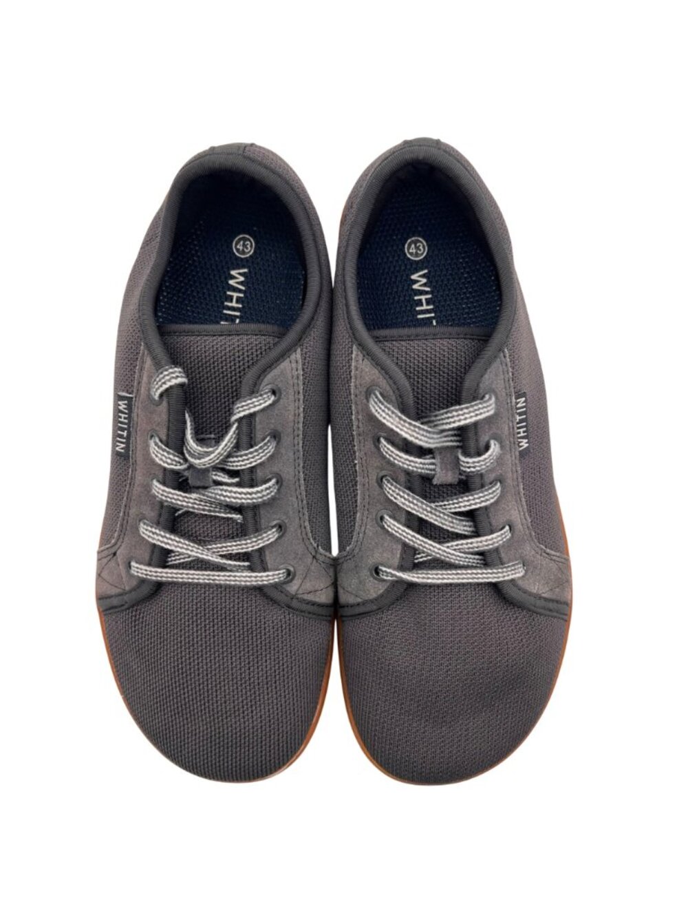 WHITIN Wide Toe Box Zero Drop Gum Sole Sneaker Shoes Mens Size 9 EU43 Gray W81 - Picture 5 of 12